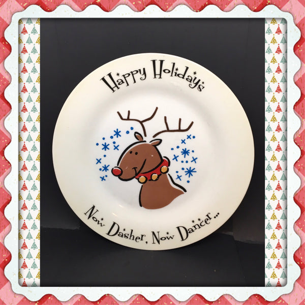 Plate Platter Serving Dish Christmas Rudolph Happy Holidays Round Kitchen Dining Decor Table Decor Centerpiece Gift Idea Country Decor JAMsCraftCloset