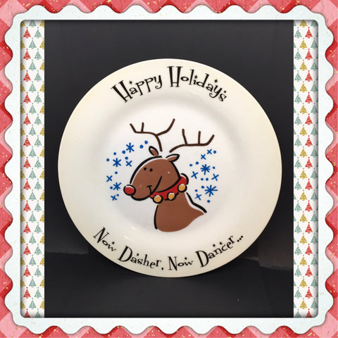 Plate Platter Serving Dish Christmas Rudolph Happy Holidays Round Kitchen Dining Decor Table Decor Centerpiece Gift Idea Country Decor JAMsCraftCloset