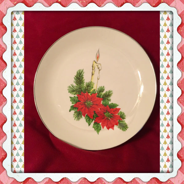 Plate Platter Serving Dish Christmas Poinsettias Pine Candle Round Kitchen Dining Decor Centerpiece Gift Idea Country Decor JAMsCraftCloset