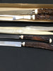 Knives Steak Serving Fork and Knife Log Handles Vintage SET OF 4  Awesome Vintage Set of Steak Knives and Serving Fork and Knife...Never Used and in Orginal Box.