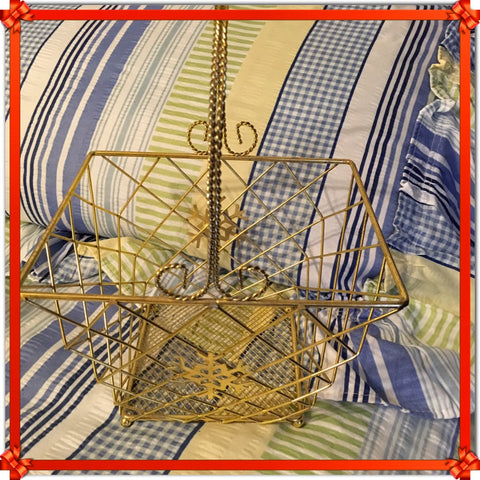 Basket Wire Christmas Square Vintage Gold Snowflake Mesh Bottom Holiday Decor Centerpiece - JAMsCraftCloset