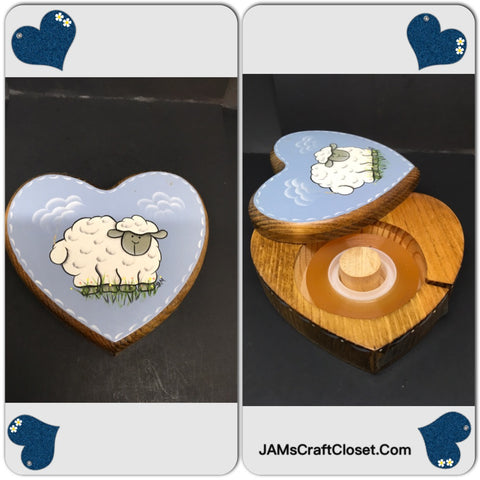 Tape Dispenser Heart Shaped Vintage Handcrafted Hand Painted Sheep Pen and Ink