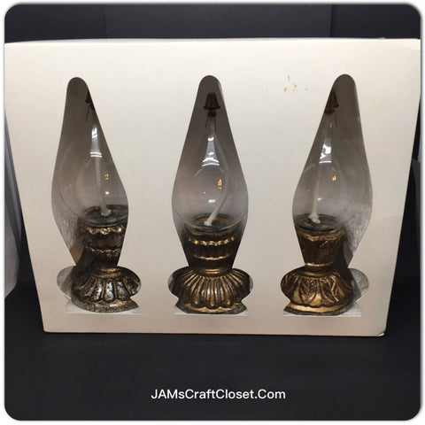 Hurricane Lamps SMALL Vintage Bombay Gold and Glass SET OF 3 Home Decor Country Decor Office Decor
