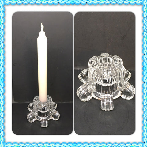 Vintage Mid Century Clear Pressed Glass Candlestick Footed Small