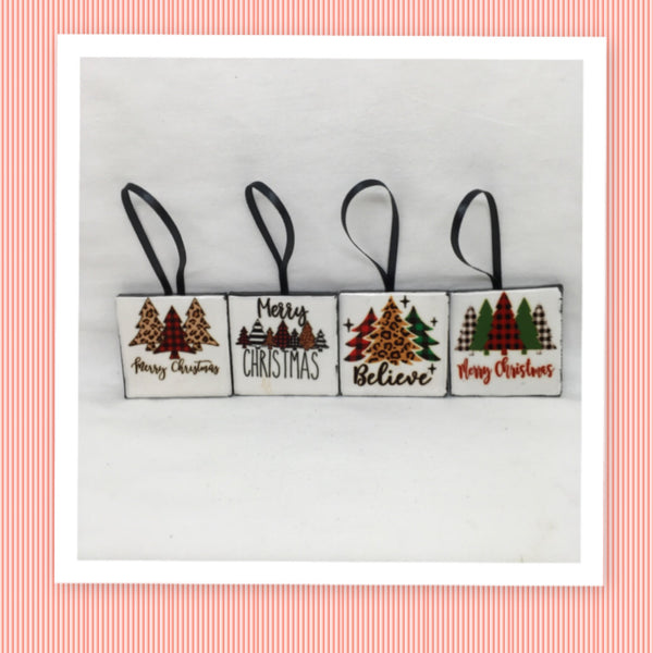 Ornaments Buffalo Plaid Trees Ceramic Tile 2 by 2 Inches Set of 4 Christmas Tree Decor Gift Idea Stocking Stuffer - JAMsCraftCloset