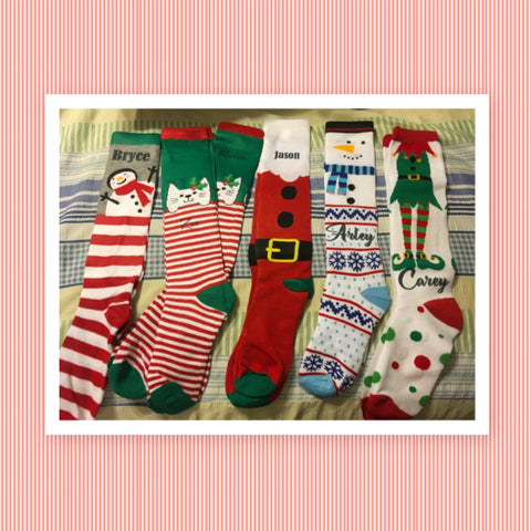 SOCKS Personalized Christmas Knee Socks ONE SIZE 5-9 Holiday Ware Gift Idea Unique