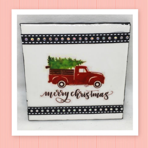 MERRY CHRISTMAS TRUCK AND TREE Wall Art Ceramic Tile Sign Gift Idea Home Decor  Handmade Sign Country Farmhouse Gift Campers RV Gift Wall Hanging Holiday - JAMsCraftCloset