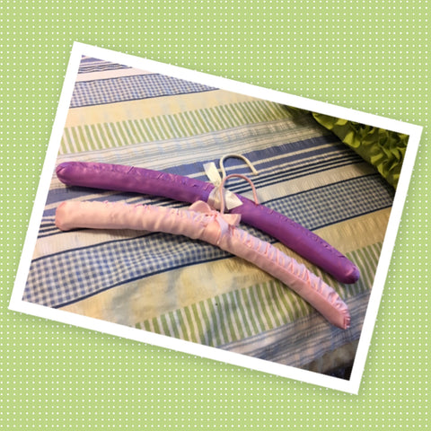 Hangers Vintage Padded Satin Fabric SET of 2 Pink and Purple Gift Idea