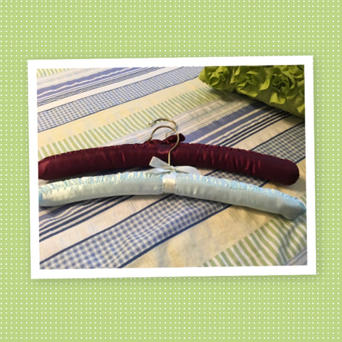 Hangers Vintage Padded Satin Fabric SET of 2 Burgundy and Mint Green Gift Idea
