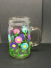 Mugs Mason Jar Hand Painted Floral Happy Dot Flowers Hot Pink Aqua Purple One of a Kind Unique Drinkware Barware Kitchen Decor Country Cottage Chic