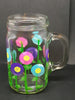 Mugs Mason Jar Hand Painted Floral Happy Dot Flowers Hot Pink Aqua Purple One of a Kind Unique Drinkware Barware Kitchen Decor Country Cottage Chic