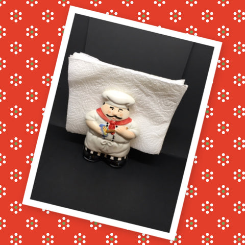 Fat Chef With With Bowl and Spoon Ceramic Napkin Holder Kitchen Bar Decor Made in China