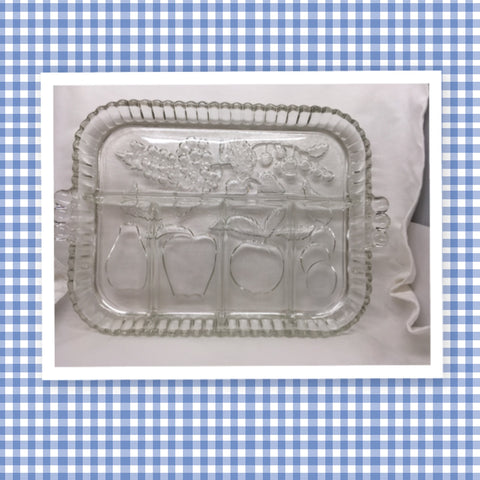 Serving Tray Unique Vintage Rectangle Crystal Indiana Clear Glass Fruits 5 Sections Molded Fruit - JAMsCraftCloset