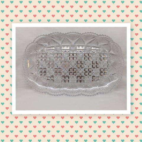 Tray Dish Relish Rectangle Clear Glass Vintage Fan Diamond Scalloped Edge Unique Gift Idea Serving Tray Kitchen Decor Dining Decor Home Decor Country Decor JAMsCraftCloset