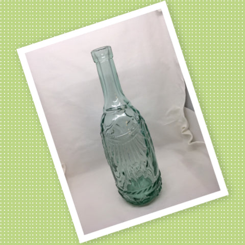 Bottle Green Glass Decorative Vintage Candlestick Holder Embossed Curtain, Flowers, and Rope - JAMsCraftCloset