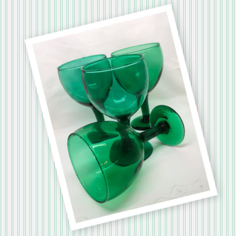 Stemware Vintage Dark Green Clear Glass Wine Glasses SET of 4 Barware Wedding JAMsCraftCloset