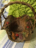 Basket Gathering Vintage Natural Wavy Woven With Fruit Appliques Large Round - JAMsCraftCloset