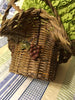 Basket Gathering Vintage Natural Wavy Woven With Fruit Appliques Large Round - JAMsCraftCloset