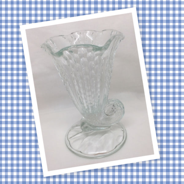 Vase Small Vintage Clear Glass Horn of Plenty Cornucopia Floral Flower Vase JAMsCraftCloset