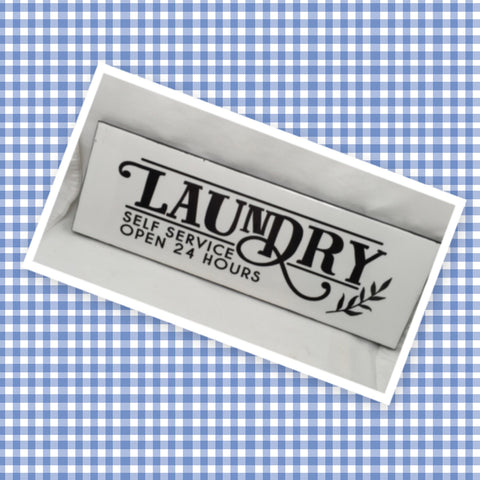 LAUNDRY SELF-SERVICE 24 HOURS Tile Sign LAUNDRY Decor Handmade Sign Hand Painted Sign Country Farmhouse Wall Art Gift Campers RV Home Decor-Wall Art-Gift-Funny LAUNDRY Room Decor Home and Living Wall Hanging - JAMsCraftCloset