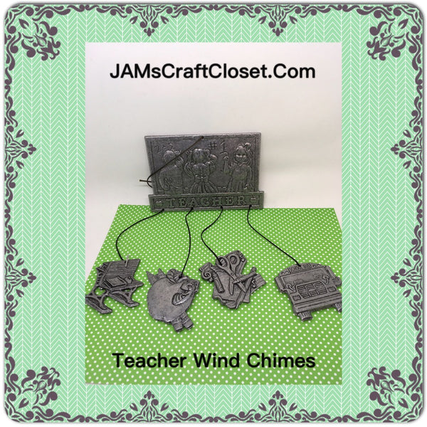 Teacher Wind Chimes Pewter Vintage Teacher Gift Details on BOTH SIDES JAMsCraftCloset