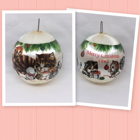 Ornament Vintage Satin Unbreakable Christmas Kittens Holiday Tree Decor c. 1982 Holiday Tree Decor JAMsCraftCloset