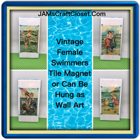 Magnets Ceramic Tile Vintage Girls at the Beach Cottage Chic Decor Victorian Decor by 3 by 6 Inches