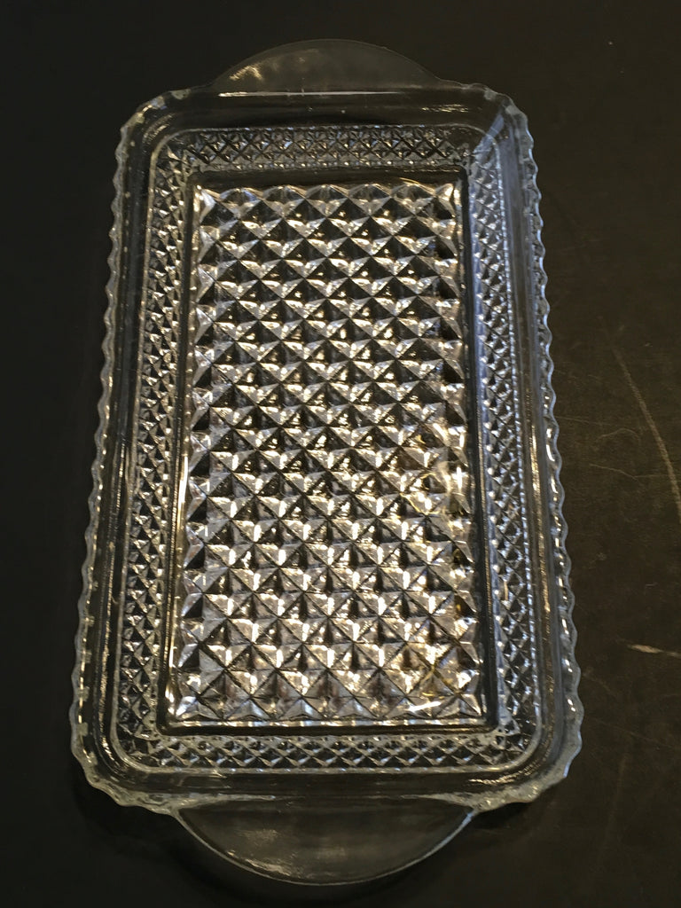 Vintage Rectangle Relish Cranberry Diamond Pattern Dish Clear Glass RA ...