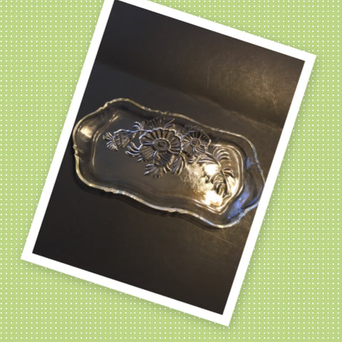Tray Dish Relish Rectangle Clear Glass Embossed Floral Design Vintage Unique Gift Idea Serving Tray Kitchen Decor Dining Decor Home Decor Country Decor JAMsCraftCloset