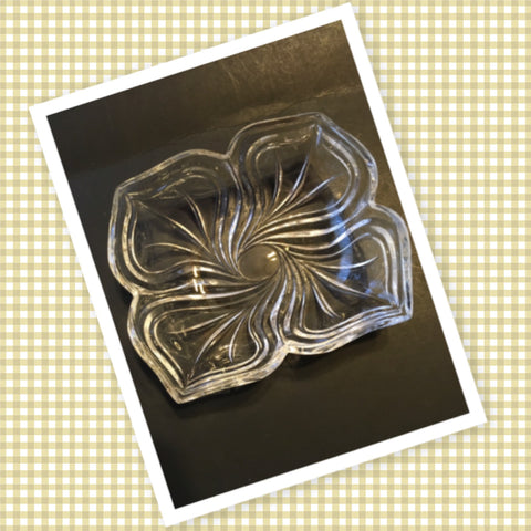 Bowl Round Clear Cut Glass 6 1/2 Inch Square Swirl Design Candy Nut Serving Dish - JAMsCraftCloset