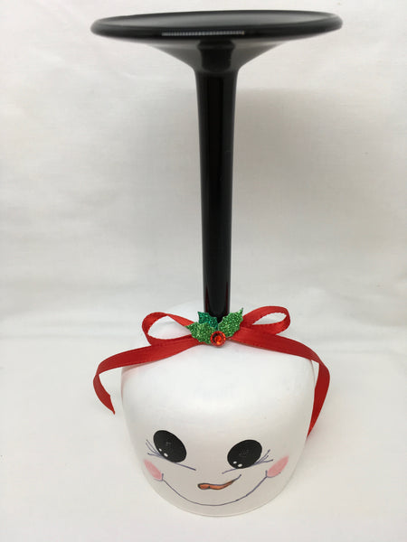 Candle Holder Stemware Up-Cycled Hand Painted Snowman Tealight Holiday Decor 2nd Production - JAMsCraftCloset