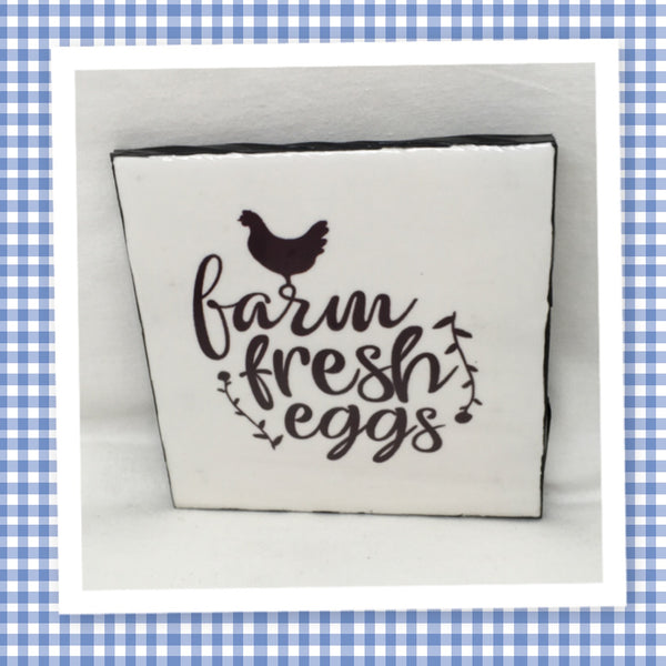 FARM FRESH EGGS Wall Art Ceramic Tile Sign Gift Home Decor Positive Quote Affirmation Handmade Sign Country Farmhouse Gift Campers RV Gift Home and Living Wall Hanging - JAMsCraftCloset