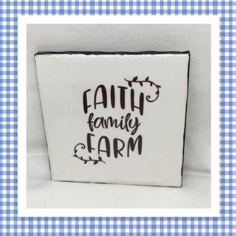 FAITH FAMILY FARM Wall Art Ceramic Tile Sign Gift Home Decor Positive Quote Affirmation Handmade Sign Country Farmhouse Gift Campers RV Gift Home and Living Wall Hanging - JAMsCraftCloset