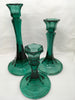 Candlestick or Votive Holders Vintage Dark Green Glass SET OF 3 Collectible