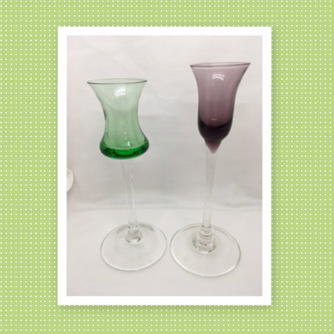 Stemware Vintage Clear Glass Cordial Shot Glasses SET of 2 Green Purple Barware Wedding JAMsCraftCloset