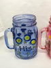 Mugs Mason Jar Hand Painted HIS HERS Pink Blue Floral Happy Dot Flowers One of a Kind Unique Drinkware Barware Kitchen Decor Country Cottage Chic  SET OF TWO