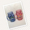 Mugs Mason Jar Hand Painted HIS HERS Pink Blue Floral Happy Dot Flowers One of a Kind Unique Drinkware Barware Kitchen Decor Country Cottage Chic  SET OF TWO