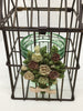 Birdcage Vintage House Shaped Metal Ceramic Floral Design Green Glass Candle Holder - JAMsCraftCloset