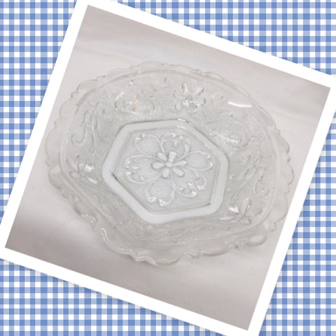 Bowl Round Clear Cut Glass 6 Inch Floral Bumpy Pattern Design Scalloped Edge Candy Nut Serving Dish - JAMsCraftCloset