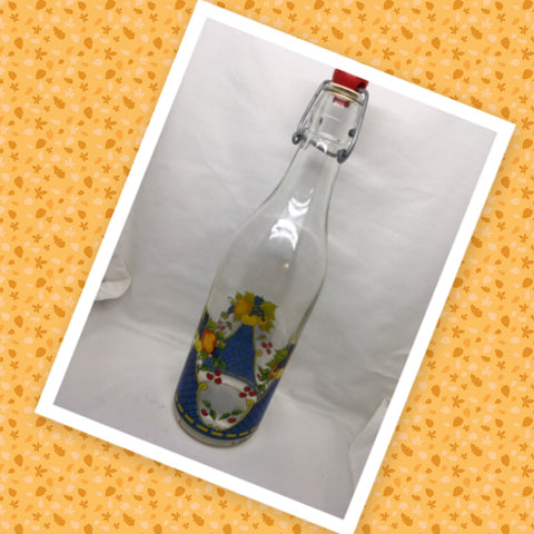 Bottle Vintage Clear Glass Bale Closure Decoupaged Fruit Corked With NO Markings - JAMsCraftCloset