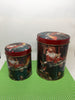 Tin Vintage Christmas Holiday Santa Reading Letters 4 Inches in Diameter 6 Inches Tall SET OF 2 JAMsCraftCloset