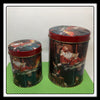 Tin Vintage Christmas Holiday Santa Reading Letters 4 Inches in Diameter 6 Inches Tall SET OF 2 JAMsCraftCloset