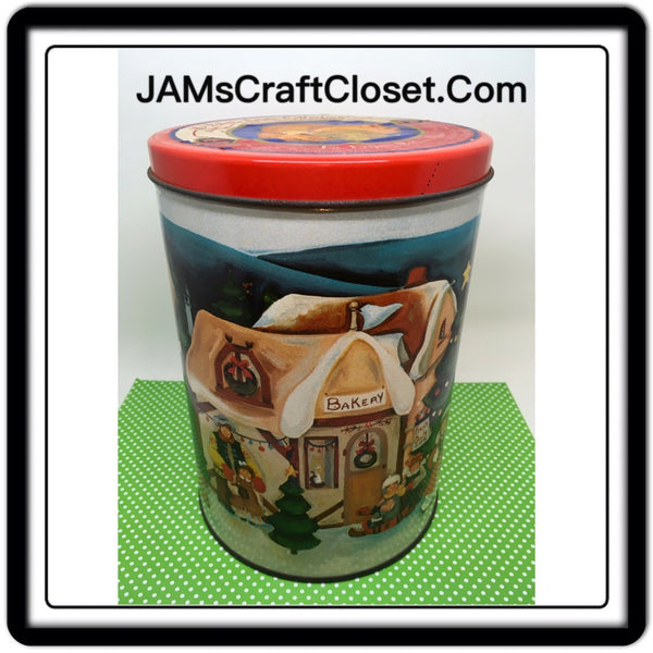 Tin Vintage Christmas Holiday Bakers Estate Collection 5 Inches in Diameter 7 1/2 Inches Tall Gift Tin JAMsCraftCloset