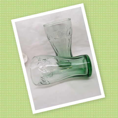 Glassware Vintage Coca Cola Glasses Green Glass Set of 2 Kitchen Decor Barware Drinkware Man Cave Bar Area Home Decor 