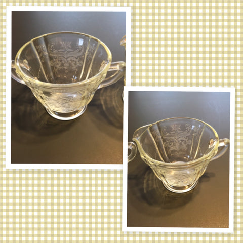 Vintage Depression Pressed Glass Embossed Sugar Bowl and Creamer Set JAMsCraftCloset