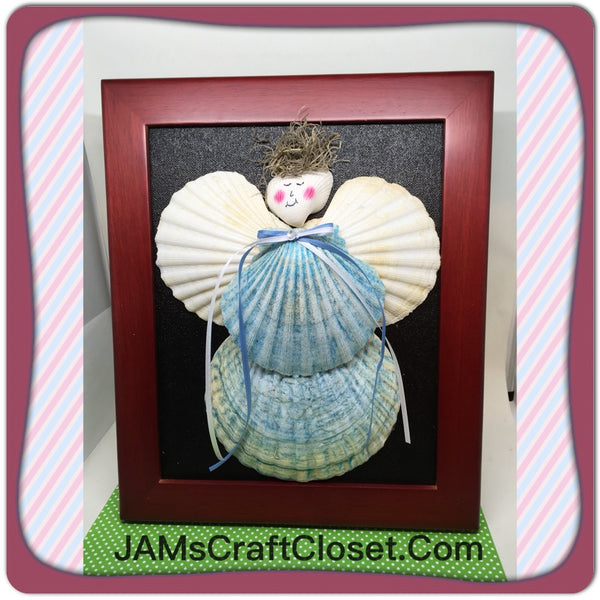 Seashell Angel Wall Art or Shelf Sitter in Blue Holiday Decor Guardian Angel Childs Room Hand Painted JAMsCraftCloset