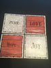 Ceramic Tile JOY PEACE LOVE HOPE Coasters Rust and Tan Handmade Upcycled Repurposed Gift SET OF 4