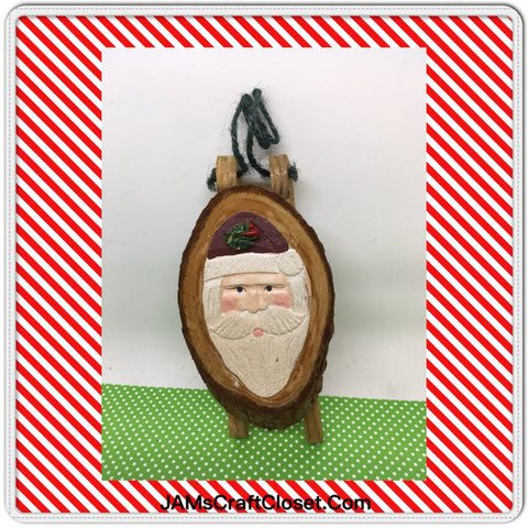 Santa Vintage Sled Ornament 6 1/2 Inches Tall With Tree Slab and Santa Face JAMsCraftCloset
