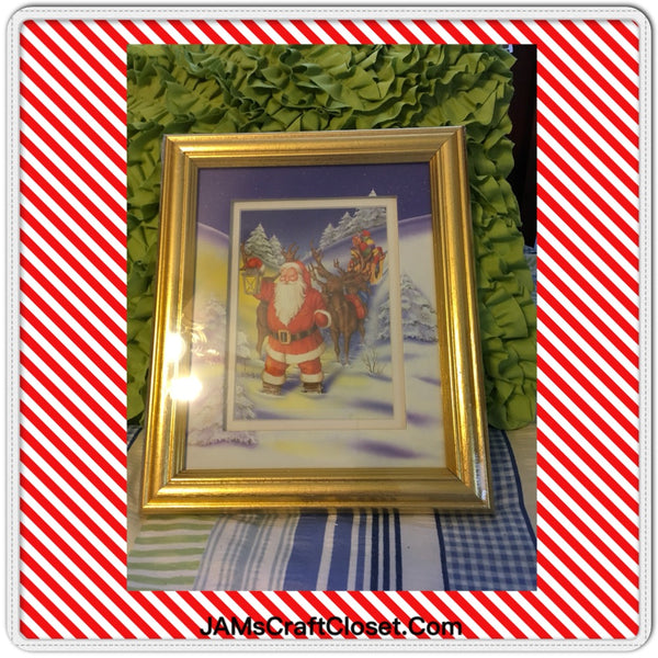 Santa Framed Pictures in Gold Frame Factory Wrapped Wall Art Holiday Decor Christmas Decor SET OF 2 JAMsCraftCloset