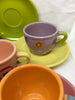 Expresso Tea Cup and Saucer Multi-Colored Geometric Floral Designs Vintage Retro Unique Kitchen Decor Drinkware